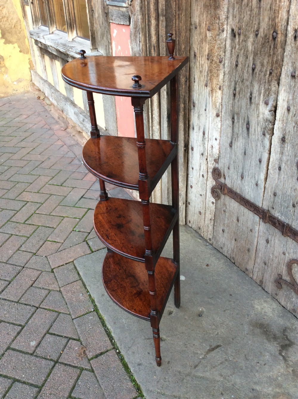 An early 19thC mahogany 4 tier corner whatnot View II