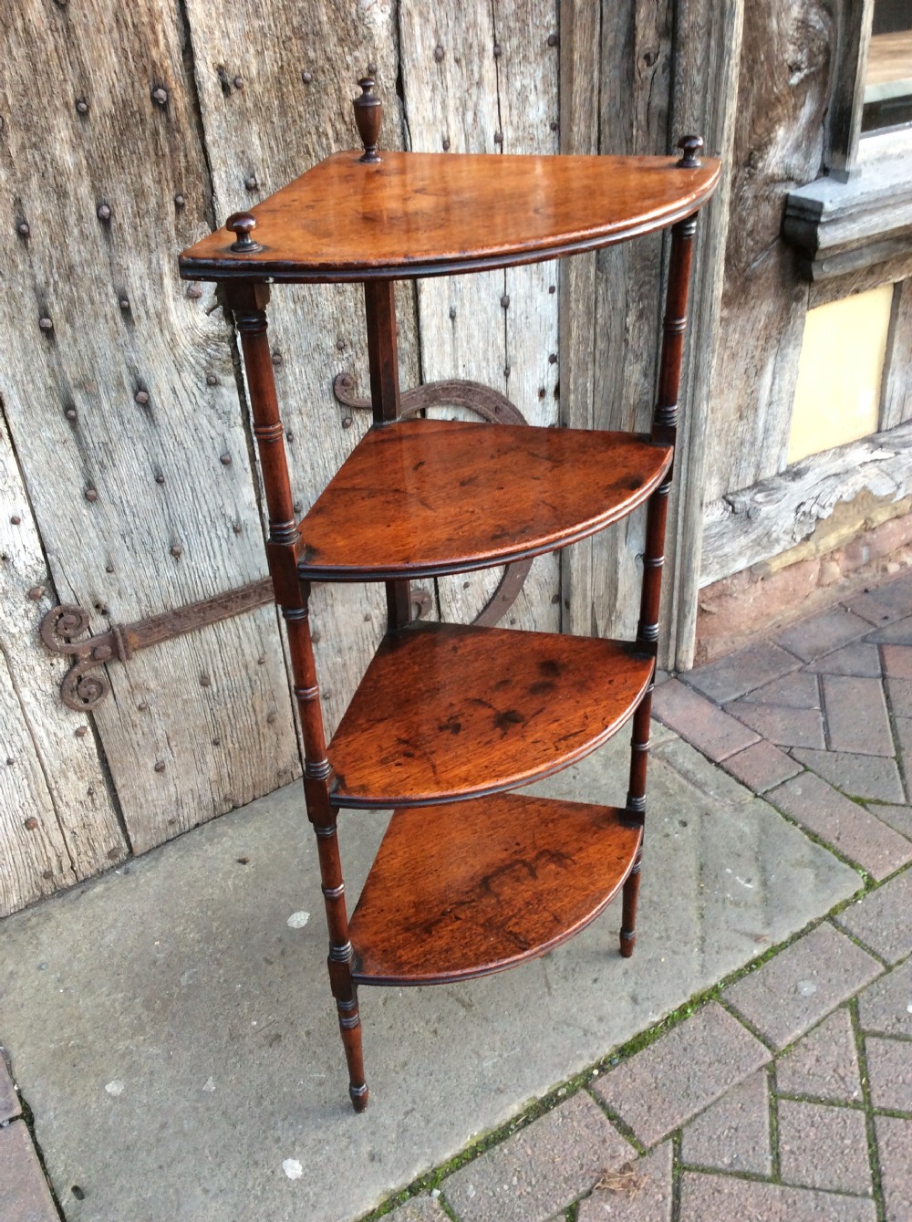 An early 19thC mahogany 4 tier corner whatnot View III