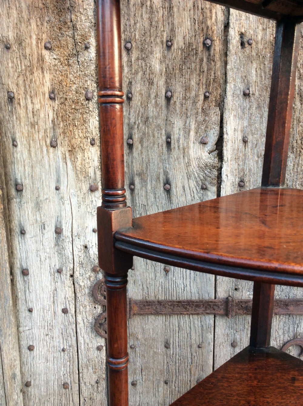 An early 19thC mahogany 4 tier corner whatnot View V