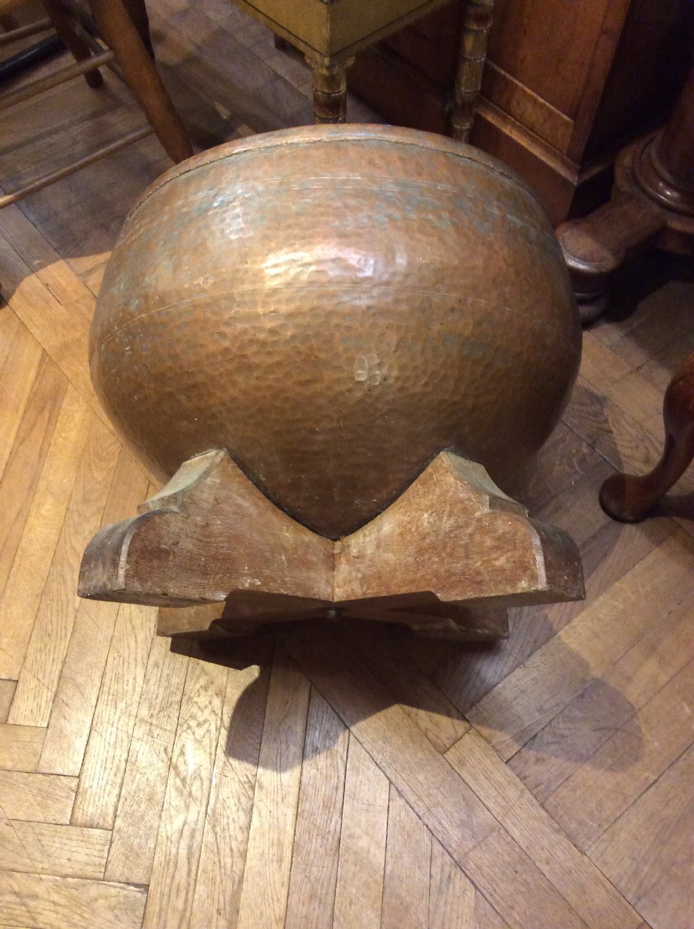 An Early 20thC beatten copper cauldron View IV