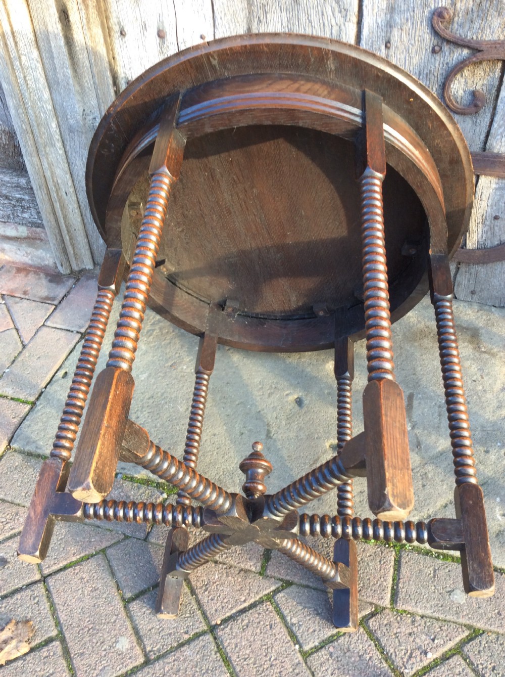 An Edwardian oak 6 legged lamp table View III