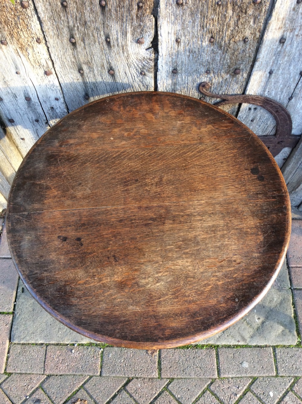 An Edwardian oak 6 legged lamp table View V