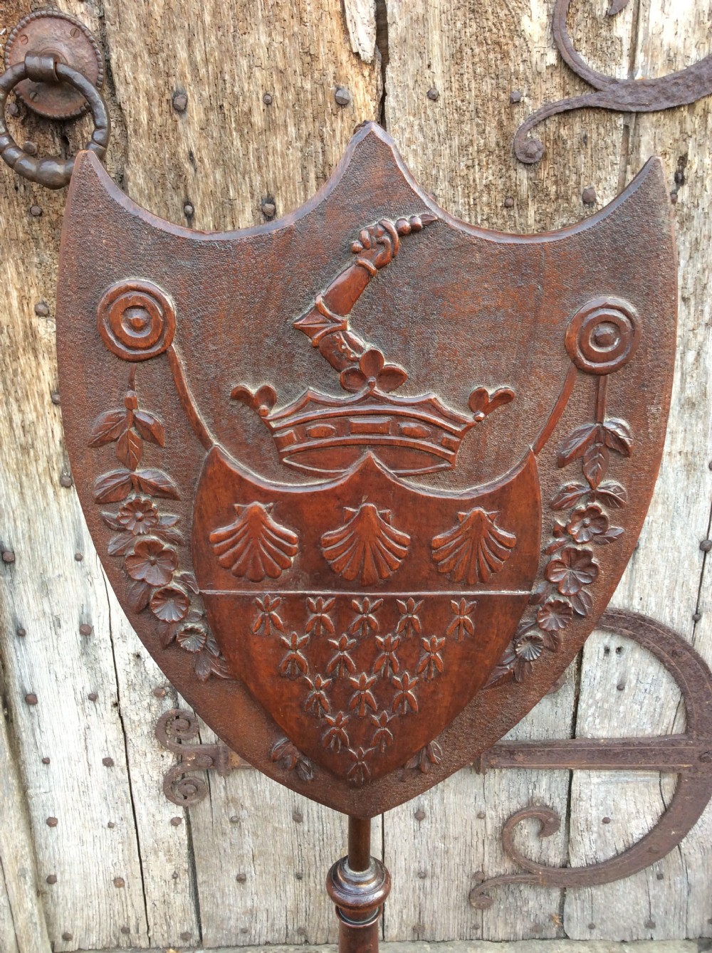 A 19thC carved shield screen coat of arms  View II