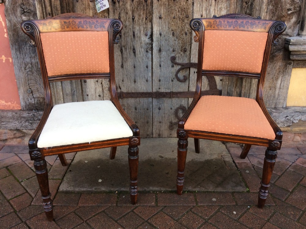 A pair of Regency rosewood & holly inlaid chairs attributed to George Bullock