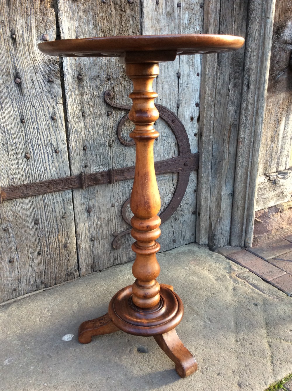 A 19thC walnut tripod lamp table View III