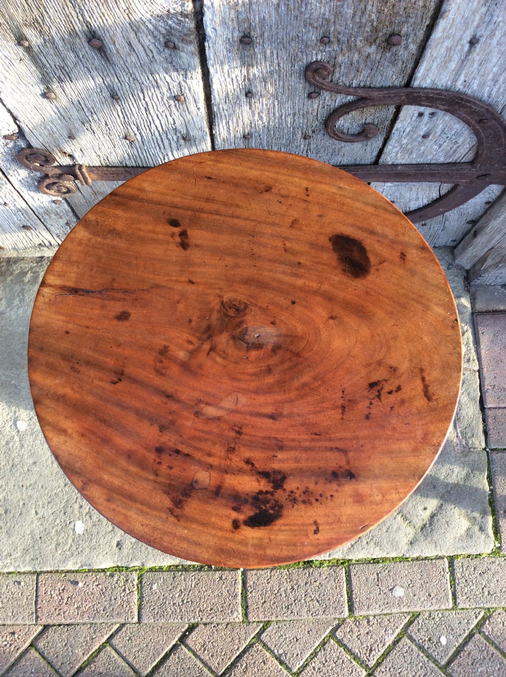 A 19thC walnut tripod lamp table View V