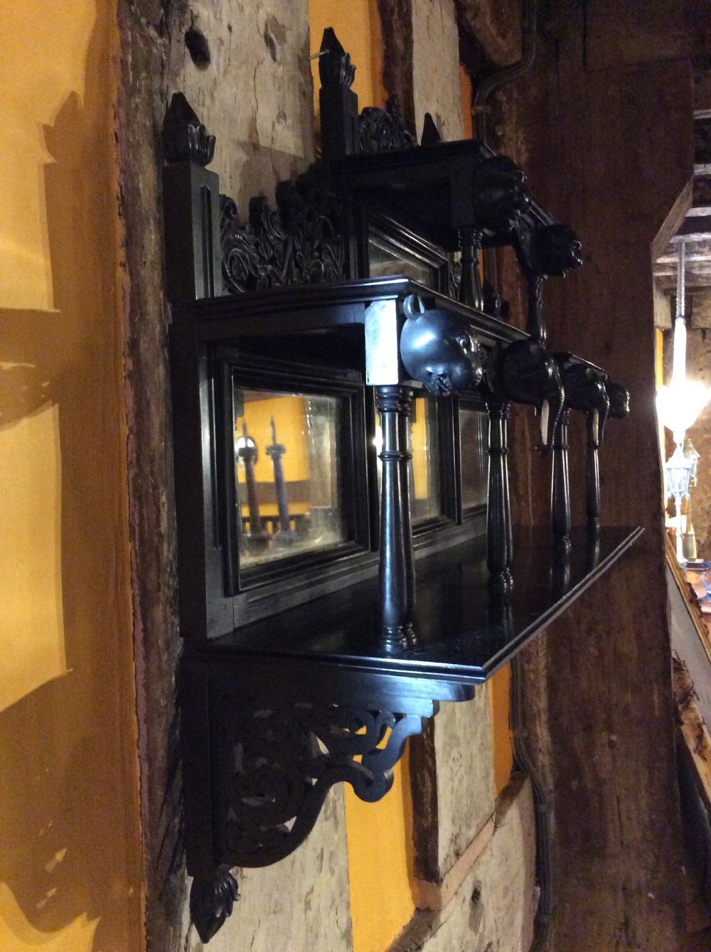A 19thC Ceylonese ebony mirrored set of wall shelves View III