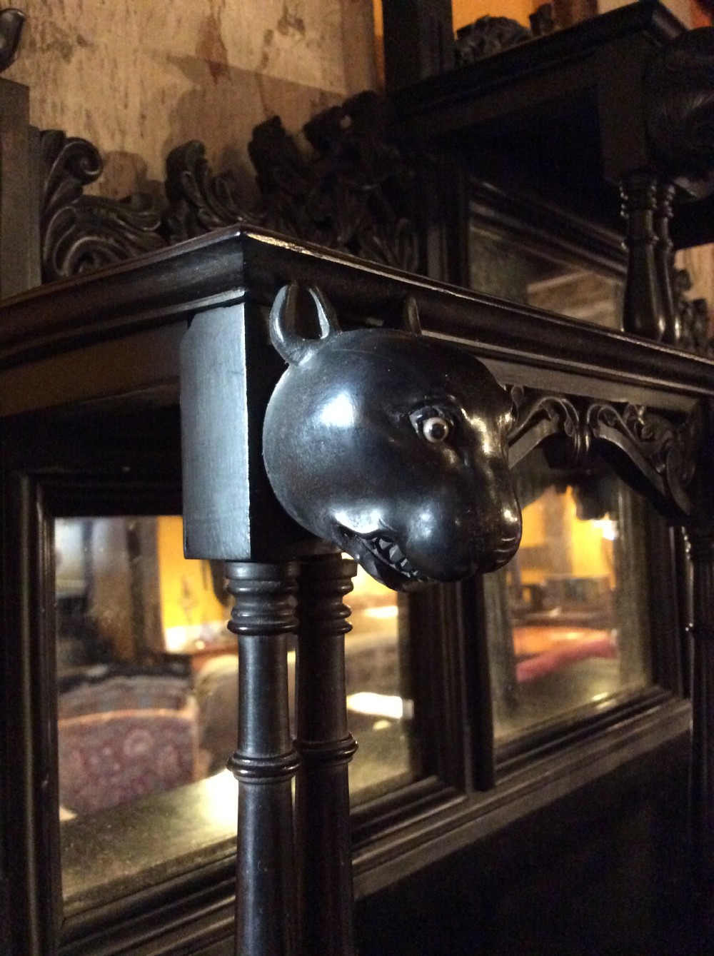 A 19thC Ceylonese ebony mirrored set of wall shelves View IV