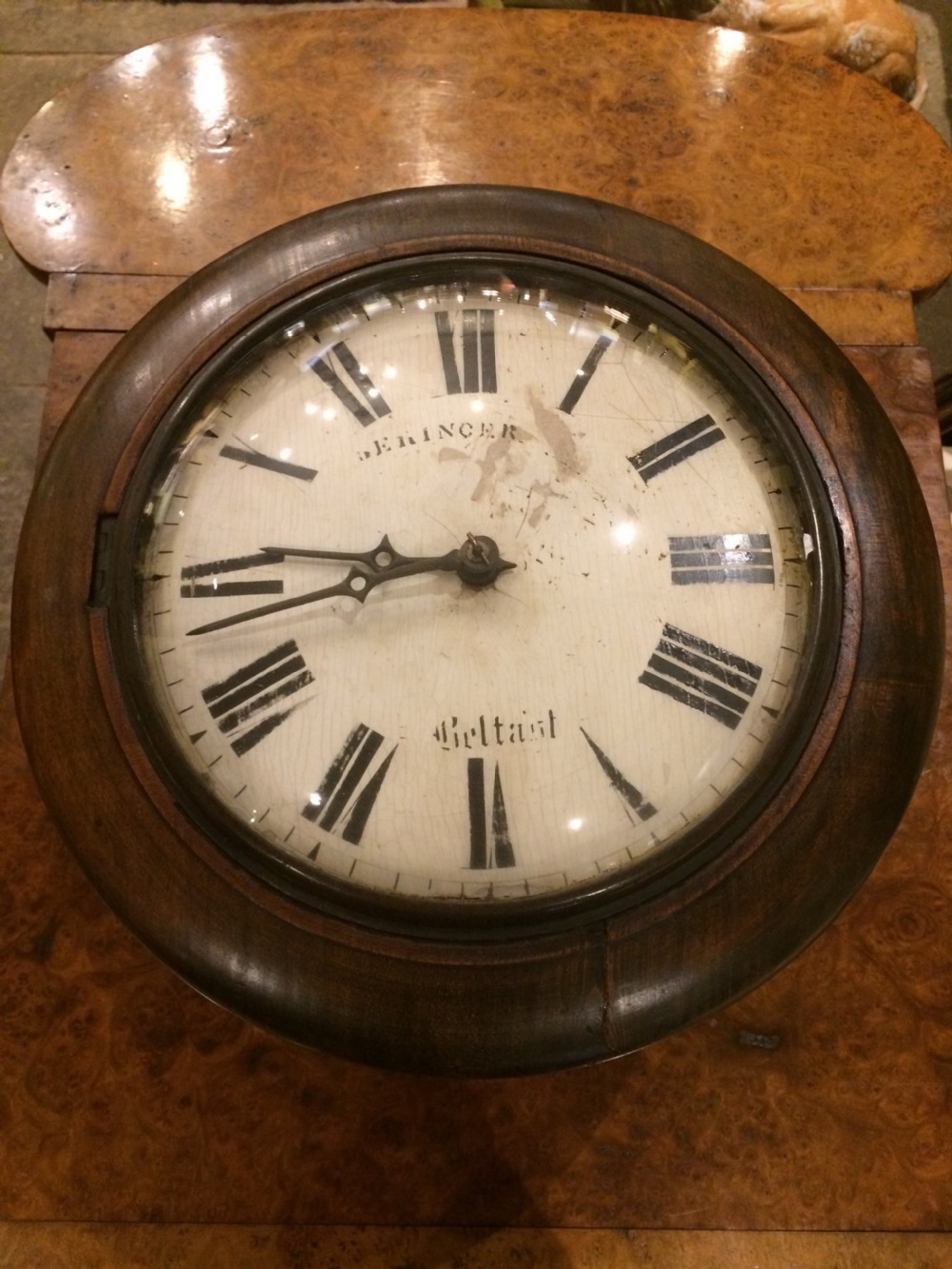 A 19thC Belfast Postman mahogany wall clock View II