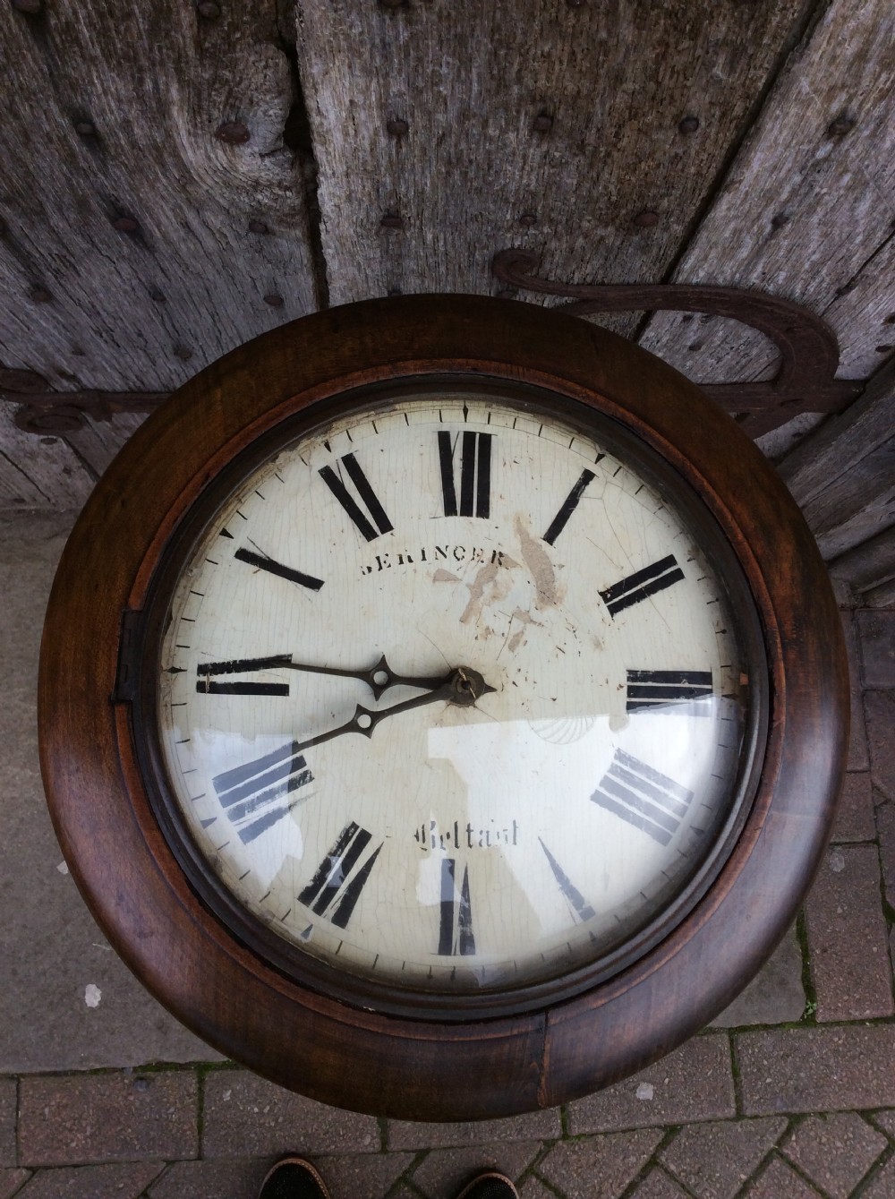A 19thC Belfast Postman mahogany wall clock