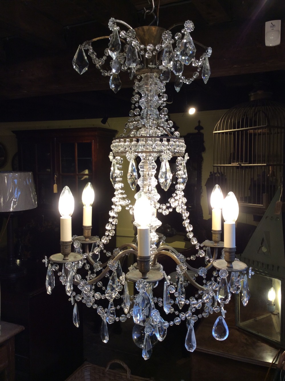 A 19thC cut glass and brass 6 light chandelier