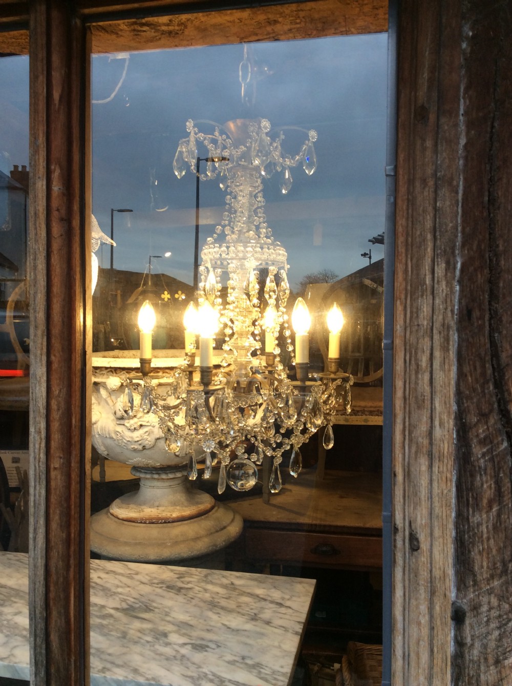 A 19thC cut glass and brass 6 light chandelier View VII
