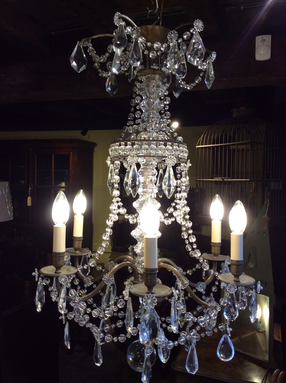 A 19thC cut glass and brass 6 light chandelier View VIII