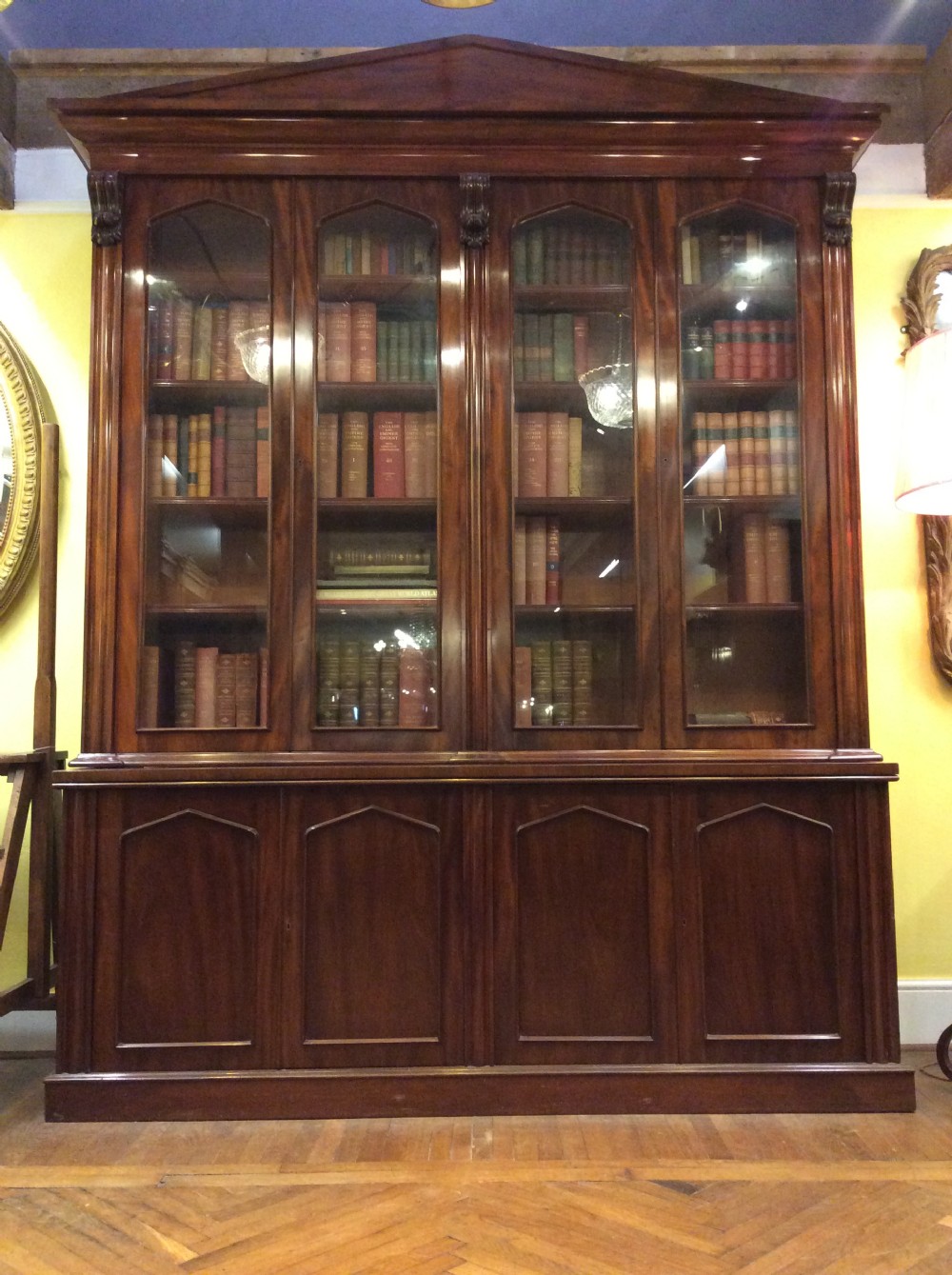 19thC English Mahogany 4 door library bookcase