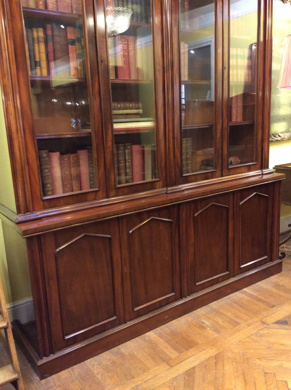 19thC English Mahogany 4 door library bookcase View II
