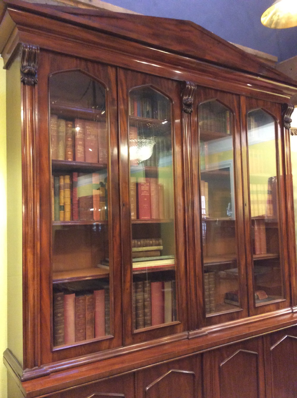 19thC English Mahogany 4 door library bookcase View III
