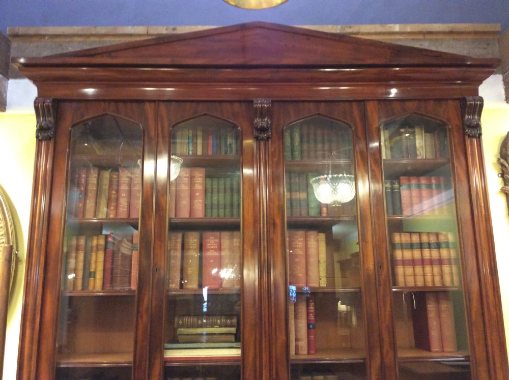 19thC English Mahogany 4 door library bookcase View V