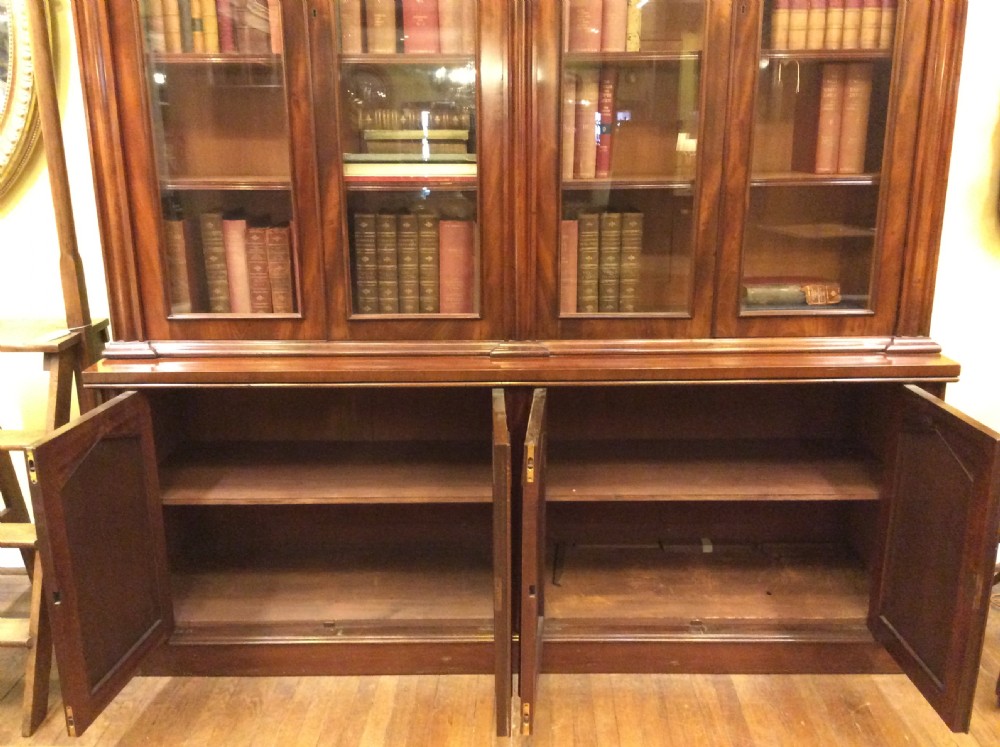 19thC English Mahogany 4 door library bookcase View VI
