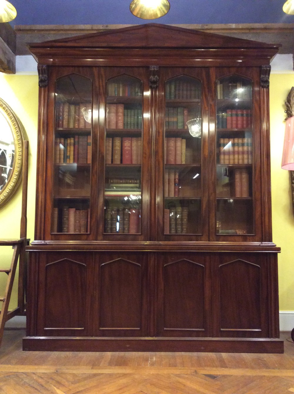 19thC English Mahogany 4 door library bookcase View VII