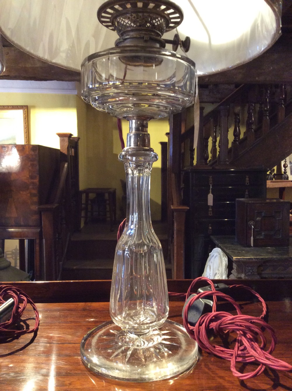 A pair of 19thC cut glass & plated silver table lamps View IV