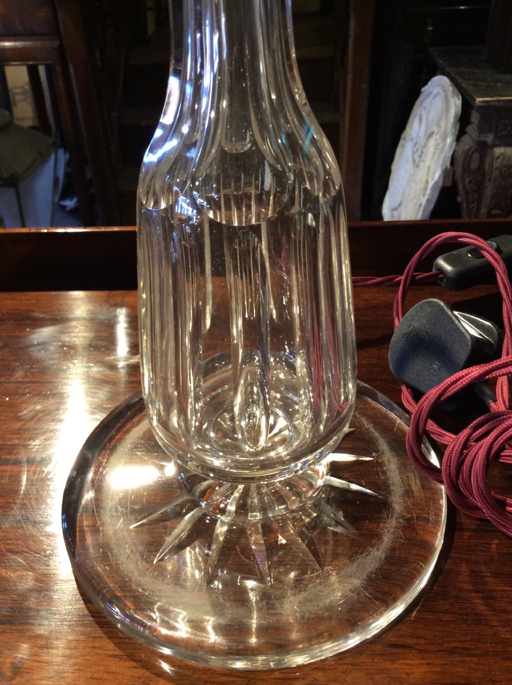 A pair of 19thC cut glass & plated silver table lamps View VII