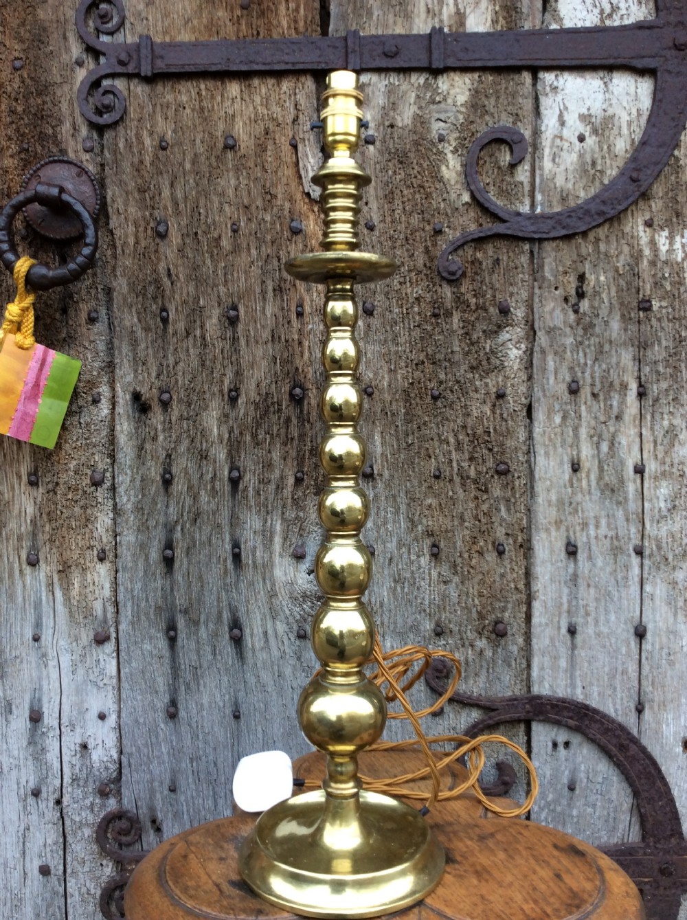 A 19thC bobbin column brass table lamp View IV