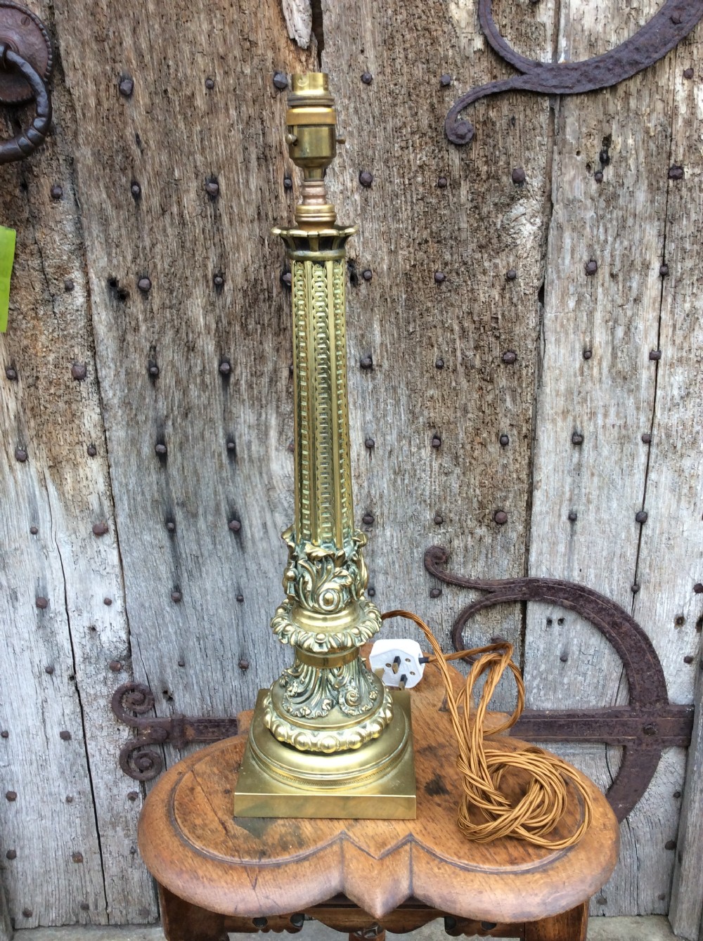 A 19thC brass table lamp