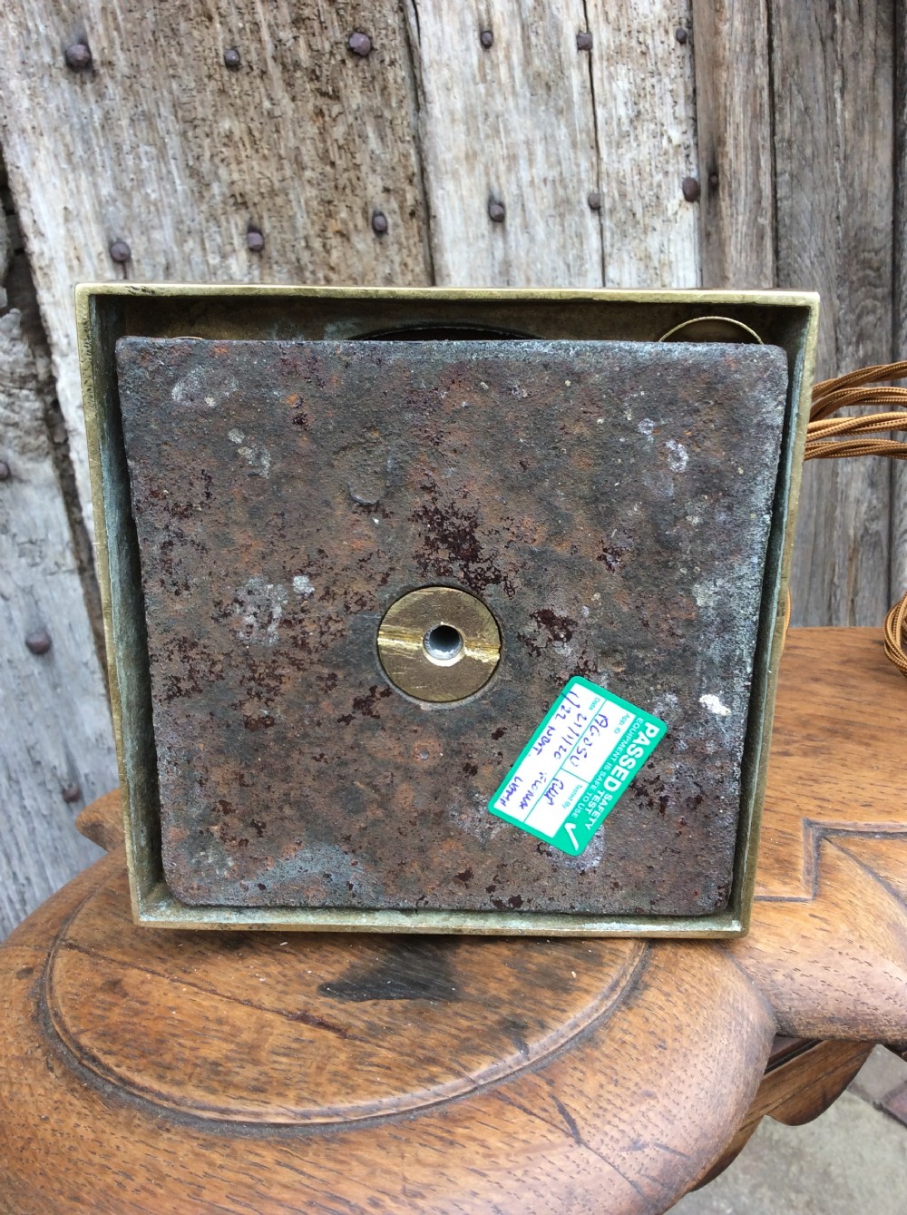 A 19thC brass table lamp View V