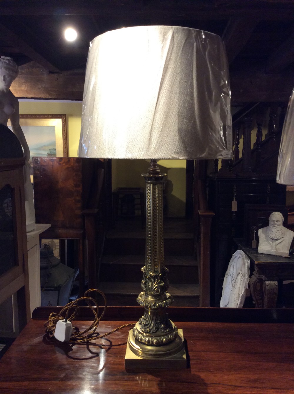 A 19thC brass table lamp View VI