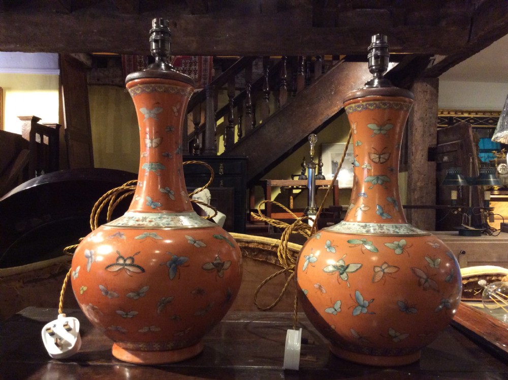 A  very near pair of lamps, both with the «  hundred butterfly » pattern   View VI