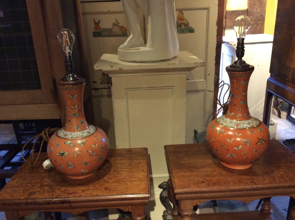A  very near pair of lamps, both with the «  hundred butterfly » pattern   View VII