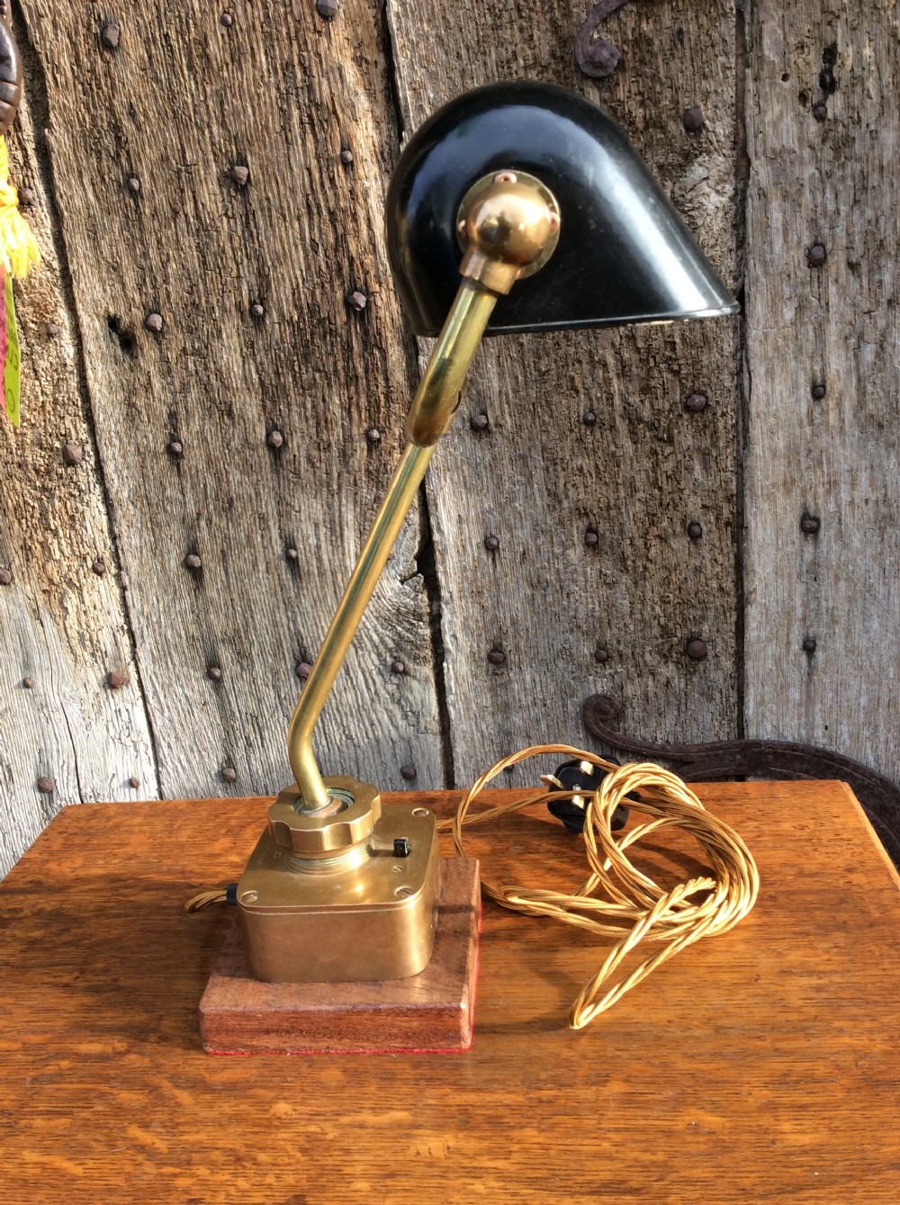 An early 20thC heavy quality brass table lamp View II
