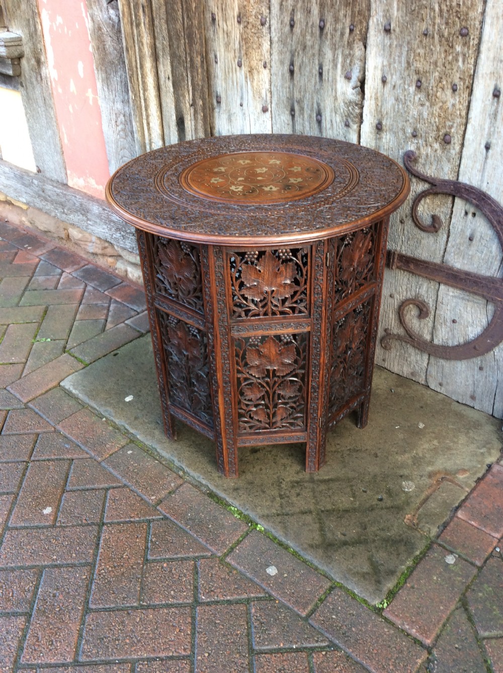 A  brass inlay Moorish folding table View XIII