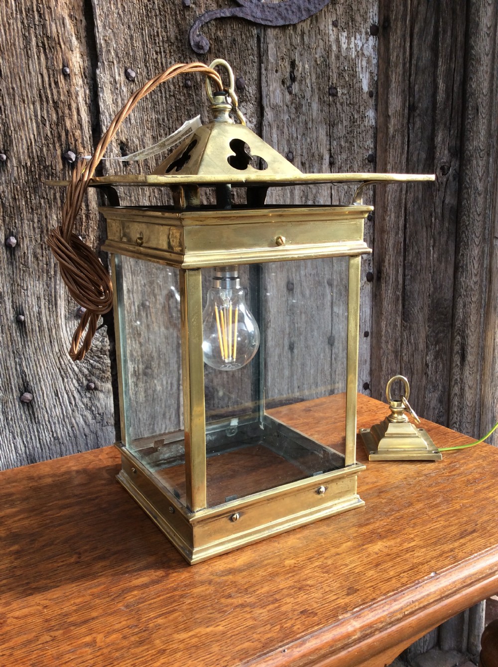 An Arts and Craft brass lantern View III