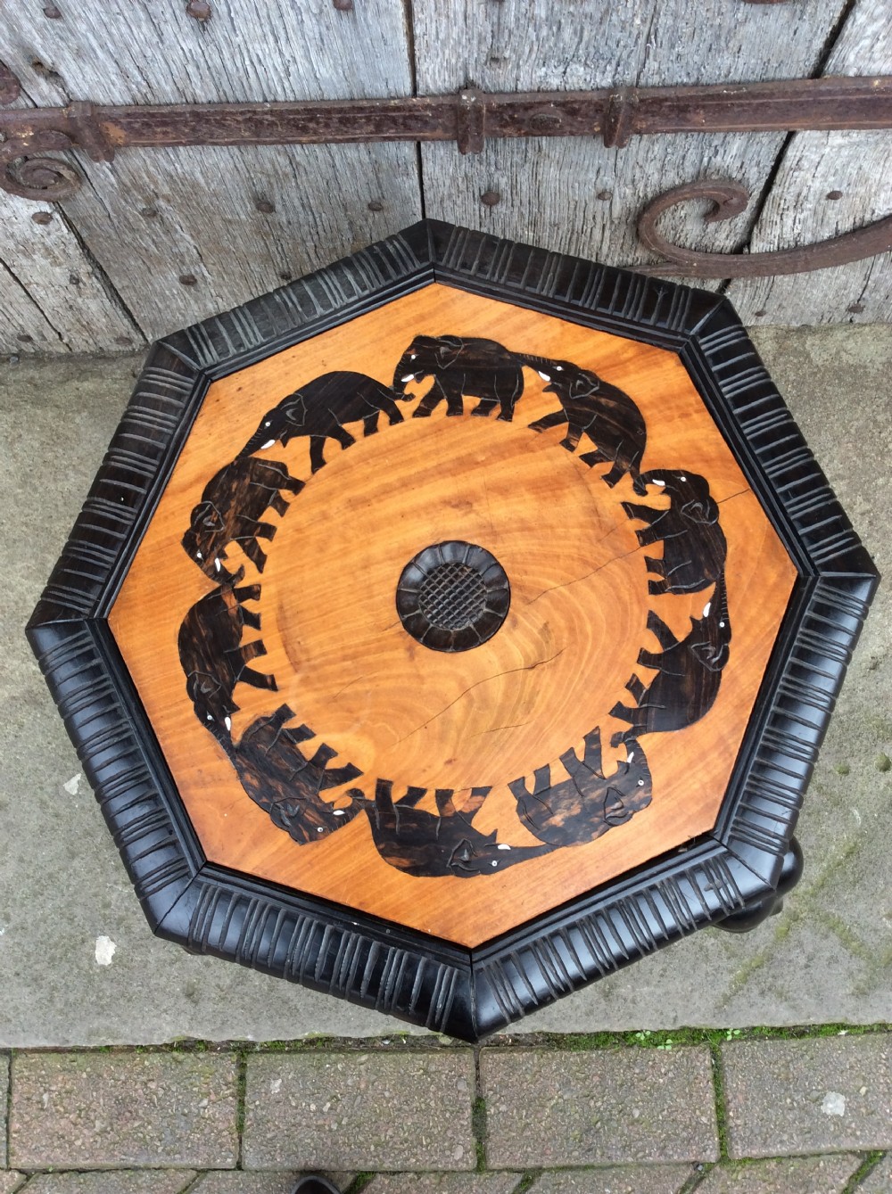 A 20thC satin wood and ebony table View V