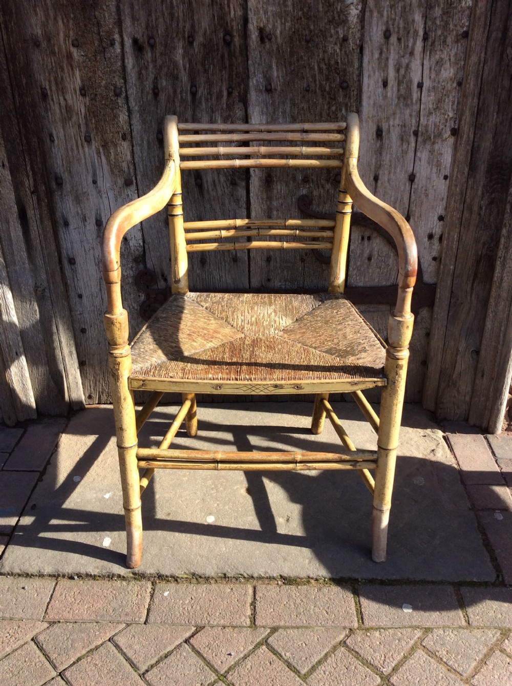  Regency faux bamboo rush seated chair