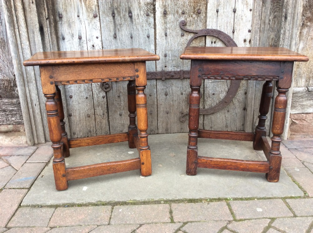 An early pair of 20thC Oak joint stools View II