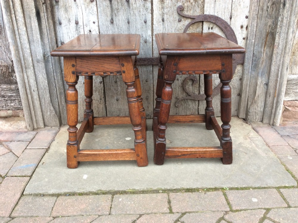 An early pair of 20thC Oak joint stools View III