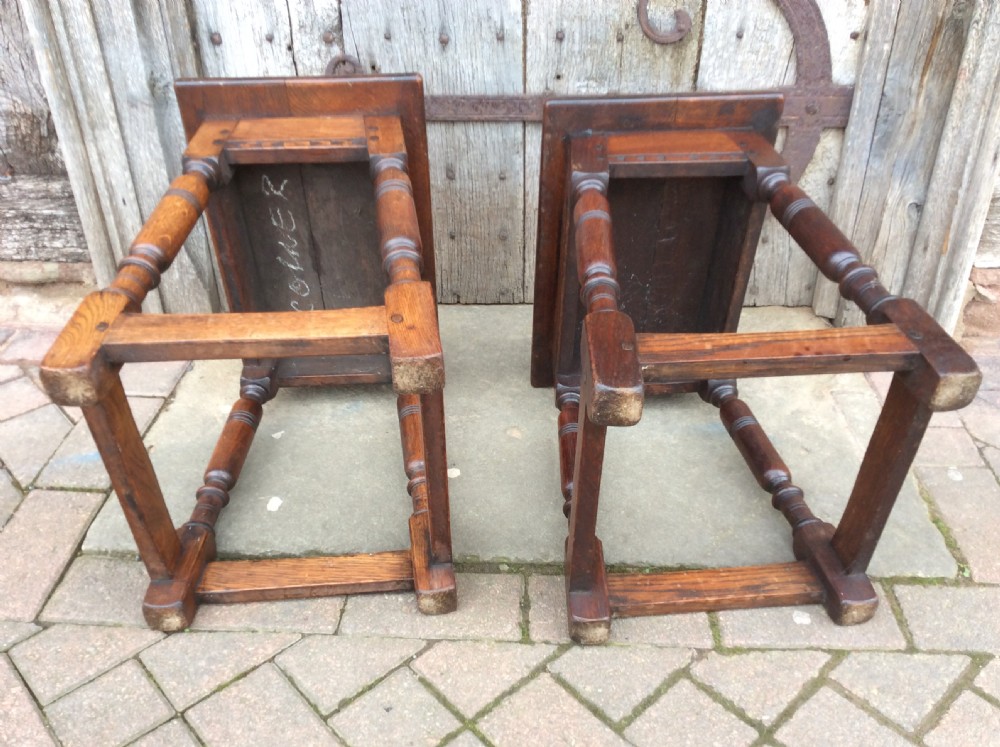 An early pair of 20thC Oak joint stools View V