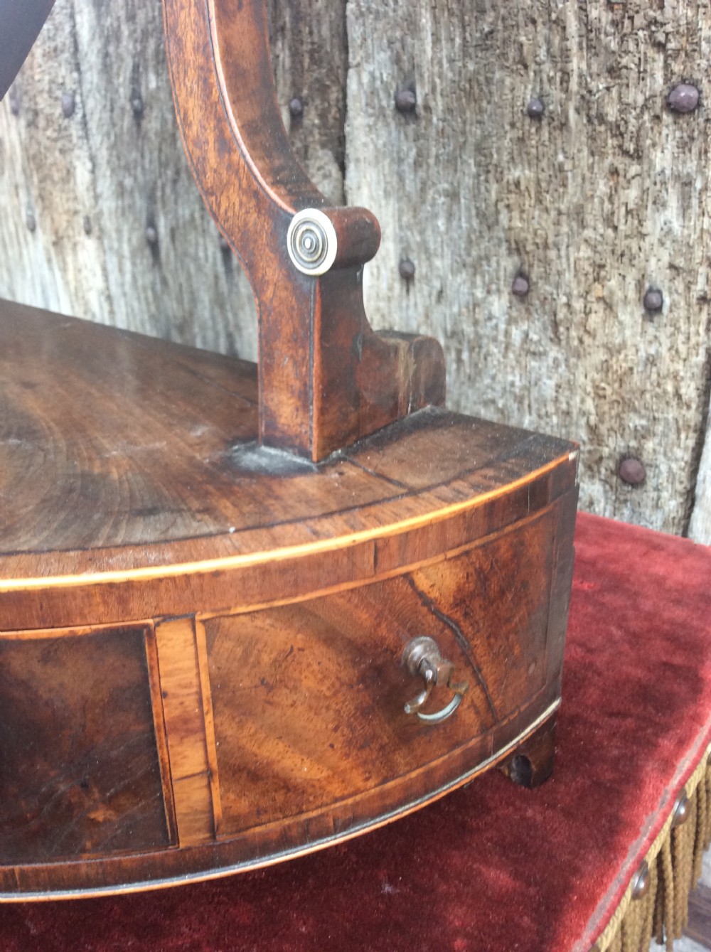 A late 18thC mahogany demi-lune table mirror View III