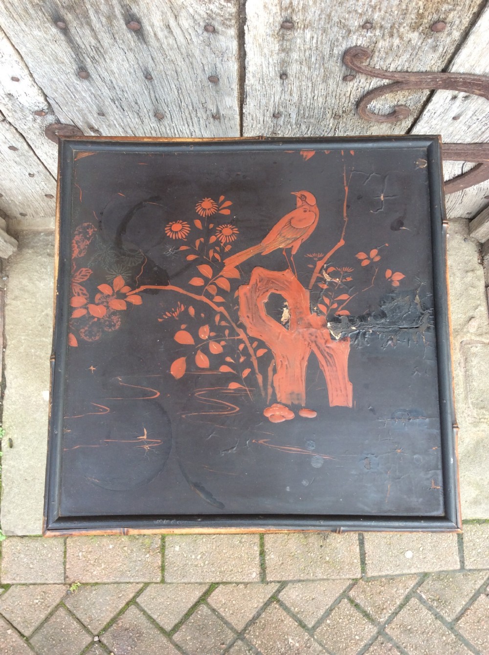 A 19thC bamboo and lacquered decorated lamp table View IV