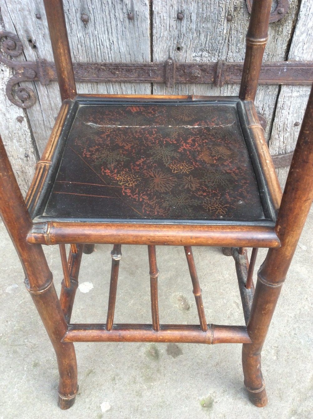 A 19thC bamboo and lacquered decorated lamp table View V