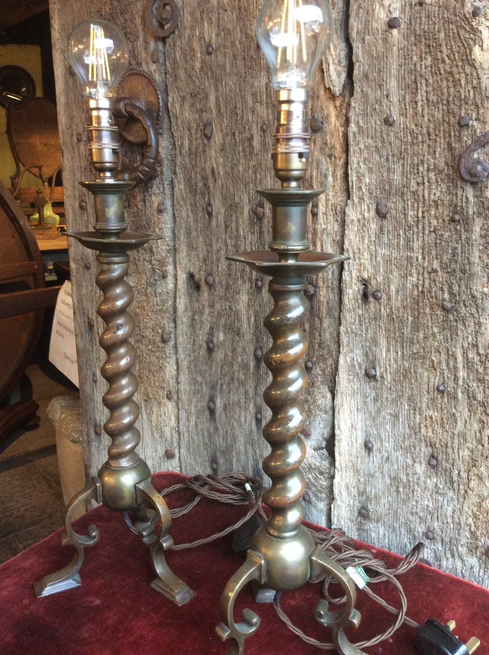 A 19thC pair of bronze table lamps