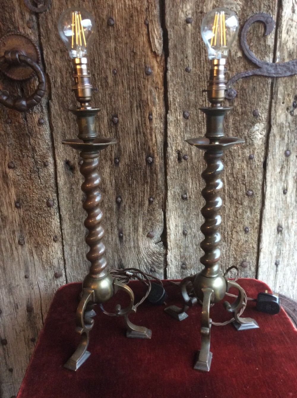 A 19thC pair of bronze table lamps View II