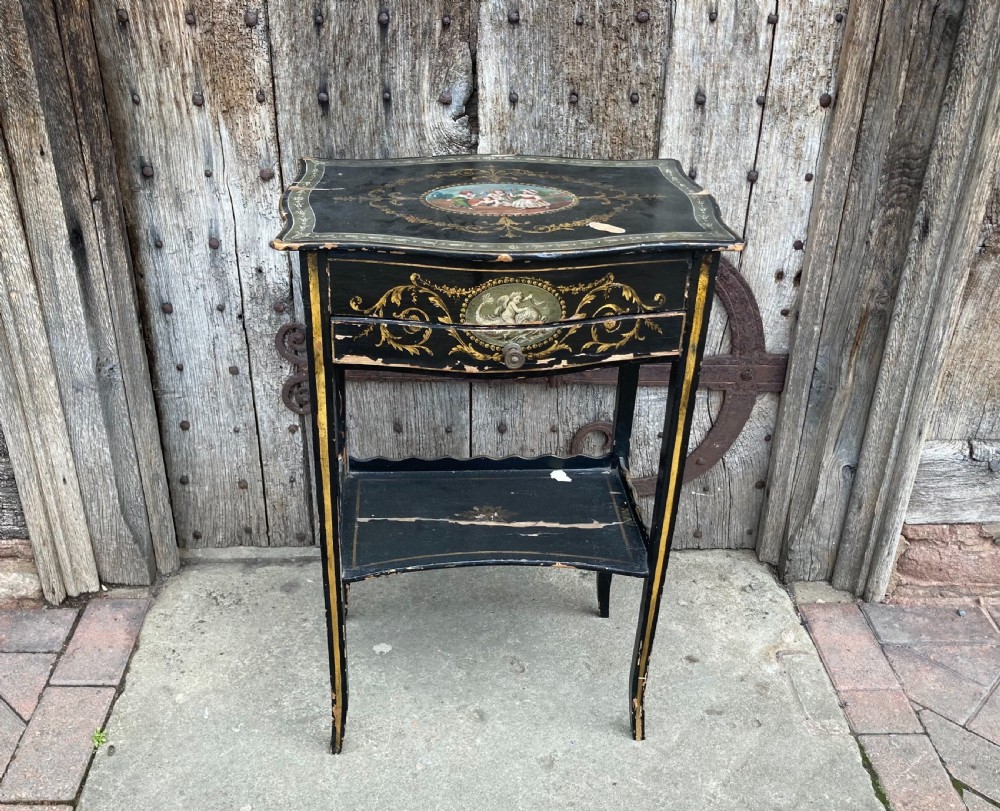 Early 19th century decorated side table with drawer