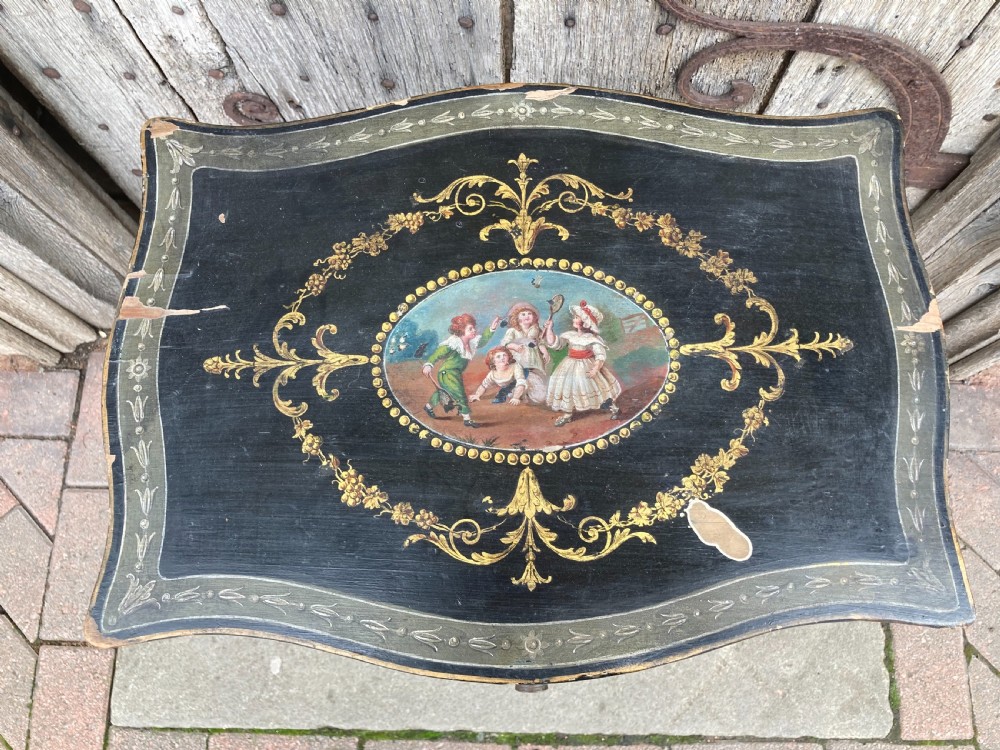 Early 19th century decorated side table with drawer View III
