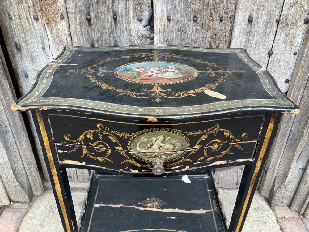 Early 19th century decorated side table with drawer View VI