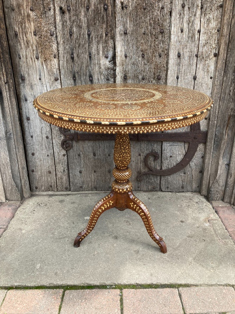 19th century Hoshiapur bone and ebony inlaid table
