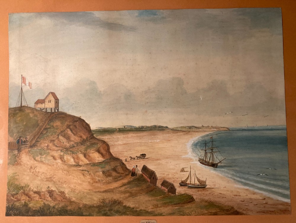 19th century Folk Art watercolour of Dunwich, Suffolk View II