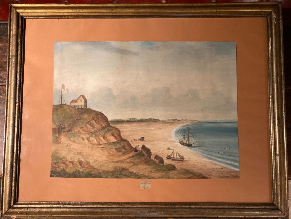 19th century Folk Art watercolour of Dunwich, Suffolk